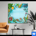Acrylglasbild Kraeuter Auf Blauem Holztisch Quadrat Produktvorschau mit dem Bild Kräuter auf blauem Holztisch im Format Quadrat.
