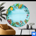 Acrylglasbild Kraeuter Auf Blauem Holztisch Rund Produktvorschau mit dem Bild Kräuter auf blauem Holztisch im Format Rund.