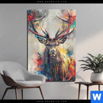 Acrylglasbild Kreativer Hirsch Mit Farbspritzern Hochformat Produktvorschau mit dem Bild Kreativer Hirsch mit Farbspritzern im Format Hochformat.