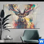 Acrylglasbild Kreativer Hirsch Mit Farbspritzern Querformat Produktvorschau mit dem Bild Kreativer Hirsch mit Farbspritzern im Format Querformat.