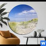 Acrylglasbild Kuestenwanderung Durch Sandduenen Rund Produktvorschau mit dem Bild Küstenwanderung durch Sanddünen im Format Rund.