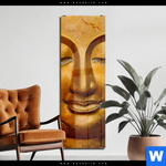 Acrylglasbild Laechelnder Buddha In Gold Schmal Produktvorschau mit dem Bild Lächelnder Buddha in Gold im Format Schmal.