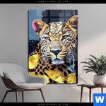 Acrylglasbild Leopard Eleganz Trifft Farbe Hochformat Produktvorschau mit dem Bild Leopard - Eleganz trifft Farbe im Format Hochformat.