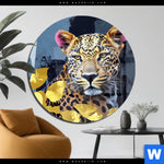 Acrylglasbild Leopard Eleganz Trifft Farbe Rund Produktvorschau mit dem Bild Leopard - Eleganz trifft Farbe im Format Rund.