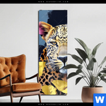 Acrylglasbild Leopard Eleganz Trifft Farbe Schmal Produktvorschau mit dem Bild Leopard - Eleganz trifft Farbe im Format Schmal.
