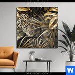 Acrylglasbild Leopard In Goldener Tarnung Quadrat Produktvorschau mit dem Bild Leopard in goldener Tarnung im Format Quadrat.