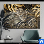 Acrylglasbild Leopard In Goldener Tarnung Querformat Produktvorschau mit dem Bild Leopard in goldener Tarnung im Format Querformat.