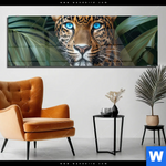 Acrylglasbild Leopard Mit Blauen Augen Panorama Produktvorschau mit dem Bild Leopard mit blauen Augen im Format Panorama.