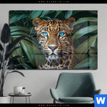 Acrylglasbild Leopard Mit Blauen Augen Querformat Produktvorschau mit dem Bild Leopard mit blauen Augen im Format Querformat.