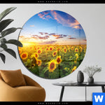 Acrylglasbild Leuchtend Gelbe Sonnenblumen Am Abend Rund Produktvorschau mit dem Bild Leuchtend gelbe Sonnenblumen am Abend im Format Rund.