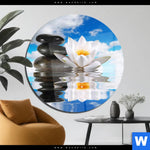 Acrylglasbild Lilie Zensteine Rund Produktvorschau mit dem Bild Lilie & Zensteine im Format Rund.