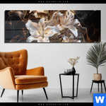 Acrylglasbild Lilien In Goldenem Rauch Panorama Produktvorschau mit dem Bild Lilien in goldenem Rauch im Format Panorama.