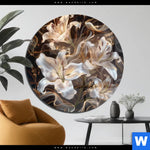 Acrylglasbild Lilien In Goldenem Rauch Rund Produktvorschau mit dem Bild Lilien in goldenem Rauch im Format Rund.