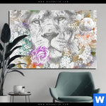 Acrylglasbild Loewe Blumen Querformat Produktvorschau mit dem Bild Löwe & Blumen im Format Querformat.