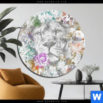 Acrylglasbild Loewe Blumen Rund Produktvorschau mit dem Bild Löwe & Blumen im Format Rund.