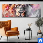 Acrylglasbild Loewe Im Farbensturm Panorama Produktvorschau mit dem Bild Löwe im Farbensturm im Format Panorama.
