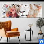 Acrylglasbild Loewe Mit Blumen Panorama Produktvorschau mit dem Bild Löwe mit Blumen im Format Panorama.