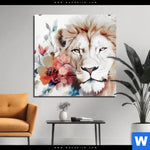 Acrylglasbild Loewe Mit Blumen Quadrat Produktvorschau mit dem Bild Löwe mit Blumen im Format Quadrat.