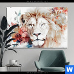 Acrylglasbild Loewe Mit Blumen Querformat Produktvorschau mit dem Bild Löwe mit Blumen im Format Querformat.