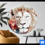 Acrylglasbild Loewe Mit Blumen Rund Produktvorschau mit dem Bild Löwe mit Blumen im Format Rund.