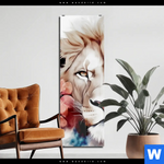 Acrylglasbild Loewe Mit Blumen Schmal Produktvorschau mit dem Bild Löwe mit Blumen im Format Schmal.