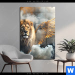 Acrylglasbild Loewe Mit Goldenen Fluegeln Hochformat Produktvorschau mit dem Bild Löwe mit goldenen Flügeln im Format Hochformat.