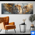 Acrylglasbild Loewe Mit Goldenen Fluegeln Panorama Produktvorschau mit dem Bild Löwe mit goldenen Flügeln im Format Panorama.