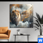 Acrylglasbild Loewe Mit Goldenen Fluegeln Quadrat Produktvorschau mit dem Bild Löwe mit goldenen Flügeln im Format Quadrat.