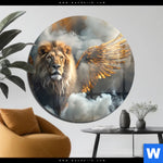 Acrylglasbild Loewe Mit Goldenen Fluegeln Rund Produktvorschau mit dem Bild Löwe mit goldenen Flügeln im Format Rund.