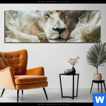 Acrylglasbild Loewe Sanft Umhuellt Panorama Produktvorschau mit dem Bild Löwe sanft umhüllt im Format Panorama.