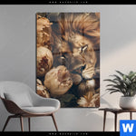 Acrylglasbild Loewe Schlaeft In Blueten Hochformat Produktvorschau mit dem Bild Löwe schläft in Blüten im Format Hochformat.