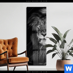 Acrylglasbild Loewe Schwarzweiss Schmal Produktvorschau mit dem Bild Löwe Schwarzweiß im Format Schmal.
