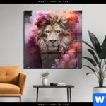 Acrylglasbild Loewengesicht In Buntem Rauch Quadrat Produktvorschau mit dem Bild Löwengesicht in buntem Rauch im Format Quadrat.