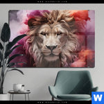 Acrylglasbild Loewengesicht In Buntem Rauch Querformat Produktvorschau mit dem Bild Löwengesicht in buntem Rauch im Format Querformat.