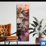 Acrylglasbild Loewengesicht In Buntem Rauch Schmal Produktvorschau mit dem Bild Löwengesicht in buntem Rauch im Format Schmal.