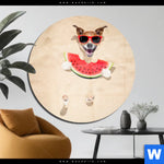 Acrylglasbild Lustiger Hund Am Strand Rund Produktvorschau mit dem Bild Lustiger Hund am Strand im Format Rund.