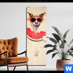 Acrylglasbild Lustiger Hund Am Strand Schmal Produktvorschau mit dem Bild Lustiger Hund am Strand im Format Schmal.