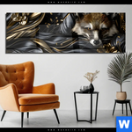 Acrylglasbild Luxurioeser Fuchs Mit Blumen Panorama Produktvorschau mit dem Bild Luxuriöser Fuchs mit Blumen im Format Panorama.