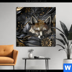 Acrylglasbild Luxurioeser Fuchs Mit Blumen Quadrat Produktvorschau mit dem Bild Luxuriöser Fuchs mit Blumen im Format Quadrat.