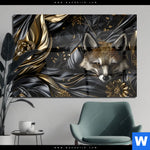 Acrylglasbild Luxurioeser Fuchs Mit Blumen Querformat Produktvorschau mit dem Bild Luxuriöser Fuchs mit Blumen im Format Querformat.