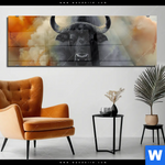 Acrylglasbild Maechtiger Bueffel Panorama Produktvorschau mit dem Bild Mächtiger Büffel im Format Panorama.