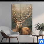Acrylglasbild Magischer Hirsch Im Waldrand Hochformat Produktvorschau mit dem Bild Magischer Hirsch im Waldrand im Format Hochformat.