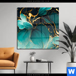 Acrylglasbild Marmor Blueten In Tuerkis Gold Quadrat Produktvorschau mit dem Bild Marmor Blüten in türkis & gold im Format Quadrat.
