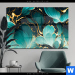 Acrylglasbild Marmor Blueten In Tuerkis Gold Querformat Produktvorschau mit dem Bild Marmor Blüten in türkis & gold im Format Querformat.