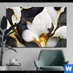 Acrylglasbild Marmor Blueten In Weiss Gold Querformat Produktvorschau mit dem Bild Marmor Blüten in weiß & gold im Format Querformat.