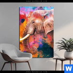 Acrylglasbild Moderner Bunter Elefant Hochformat Produktvorschau mit dem Bild Moderner Bunter Elefant im Format Hochformat.