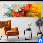 Acrylglasbild Mohnblume Im Farbnebel Panorama Produktvorschau mit dem Bild Mohnblume im Farbnebel im Format Panorama.