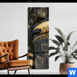Acrylglasbild Monstera Und Tukan Gold Schmal Produktvorschau mit dem Bild Monstera und Tukan Gold im Format Schmal.