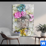 Acrylglasbild Mops Blumen Hochformat Produktvorschau mit dem Bild Mops & Blumen im Format Hochformat.