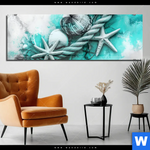 Acrylglasbild Muscheln Meereszauber In Tuerkis Panorama Produktvorschau mit dem Bild Muscheln-Meereszauber in Türkis im Format Panorama.
